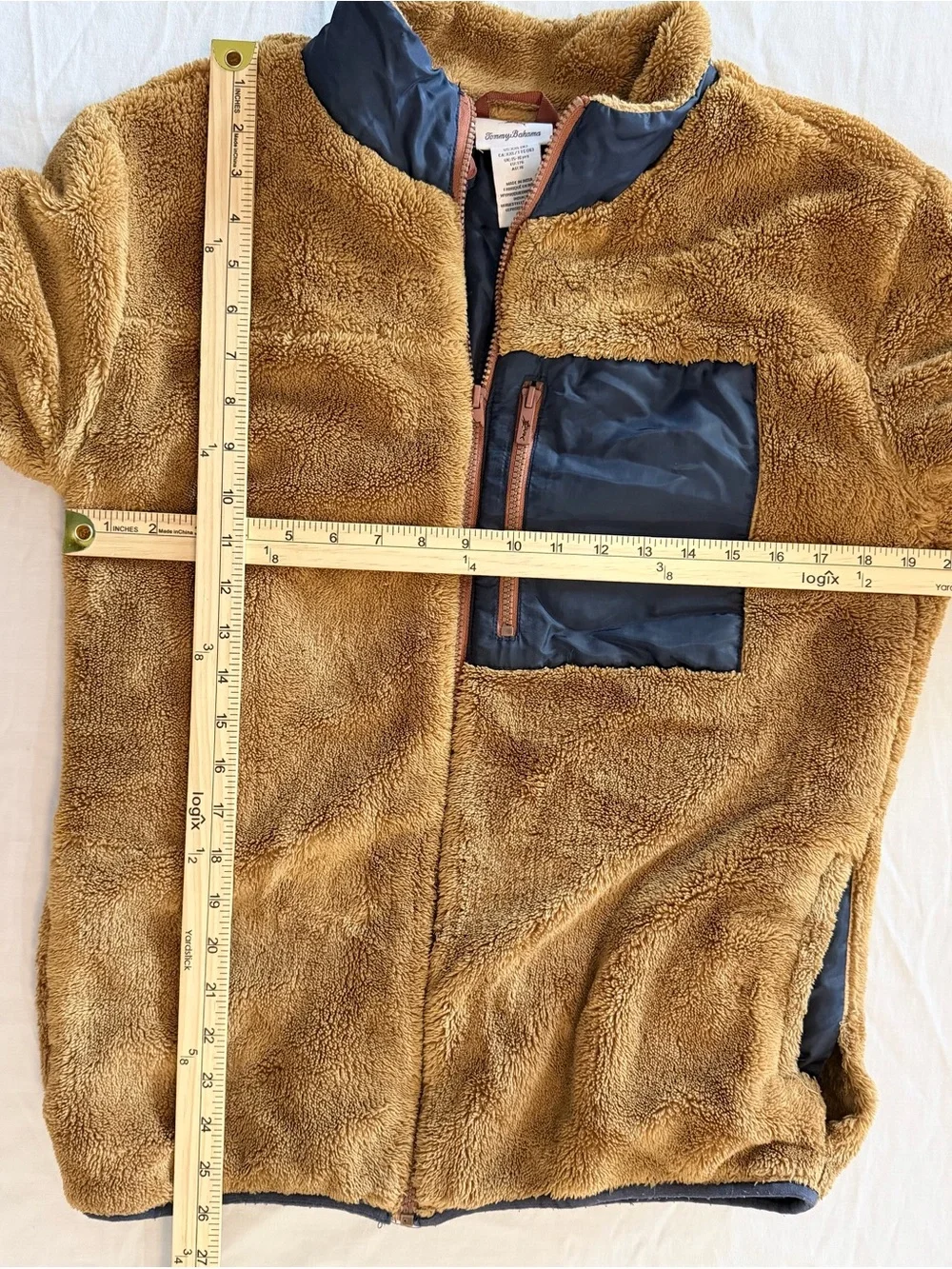 Tommy Bahama Boy’s Tan Sherpa Jacket with Navy Chest Pocket Size 16